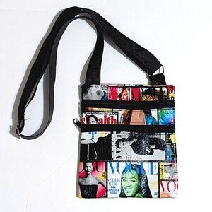 Fashion Magazine Print Faux Leather Crossbody Bag
